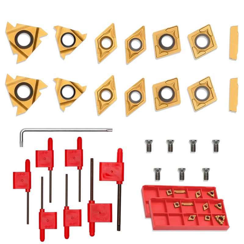 Joogto 14 Pcs Turning Inserts for 3/8'' 10mm Turning Grooving Threading Boring Carbide Inserts Carbide Turning Tool - Image 1